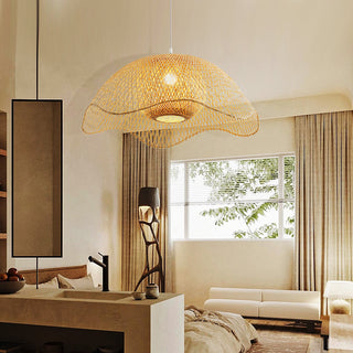 Woven pendant with bamboo natural fiber and cord