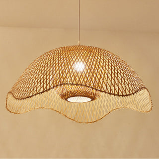 Dining room bamboo pendant with woven natural shade