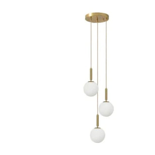 Brass pendant light with frosted ball shade — adjustable cord hanging lamp