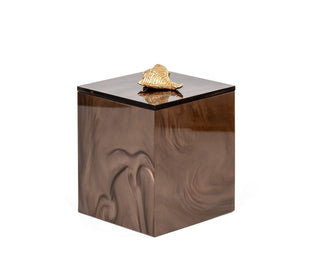 Bea square resin cotton pad holder gold shell bathroom lifestyle view