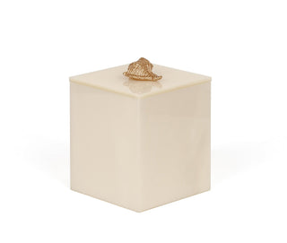 Bea square resin cotton pad holder gold shell bathroom angle view
