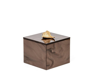 Bea square resin cotton pad holder gold shell bathroom side view