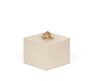 Bea square resin cotton pad holder gold shell bathroom close-up