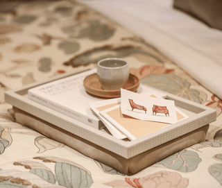 calfskin suede tray pinetti luxurious leather serving tray breakfast in bed side view