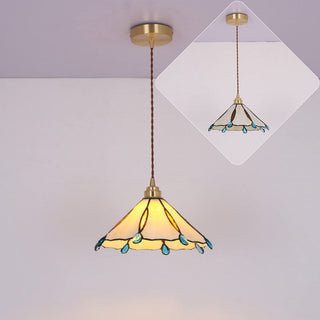 Suspension Tiffany - Lampe Rétro en Vitrail avec Cadre Métallique, Abat-Jour Mini Cône
