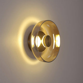 Modern glass wall sconce round clear illuminated — iron frame