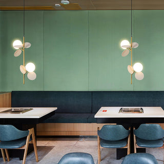 Frosted globe pendant in interior — Bauhaus modern adjustable lamp