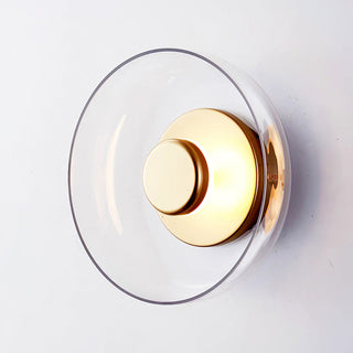 Modern iron frame clear glass wall sconce — round LED