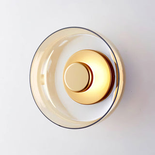 Modern clear round glass wall sconce — iron frame LED fixture