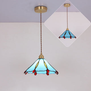 Metal-framed Tiffany pendant with cone-shaped stained glass
