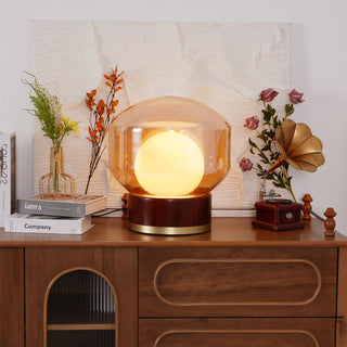Sleek round metal wood lamp front — contemporary glass design