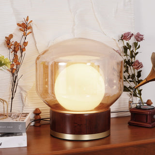 Modern glass light wide view — round metal wood design