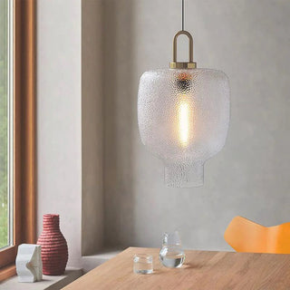 Glass brass pendant from below — frosted modern kitchen light