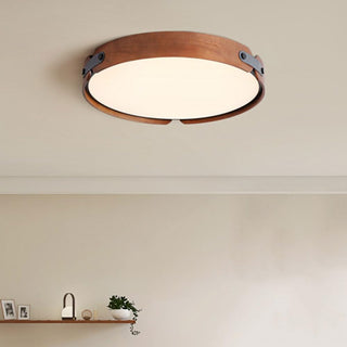 Plafonnier Rétro en Bois - Luminaire Rond en Bois avec 3 Couleurs d'Éclairage
