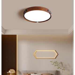 Plafonnier Rétro en Bois - Luminaire Rond en Bois avec 3 Couleurs d'Éclairage