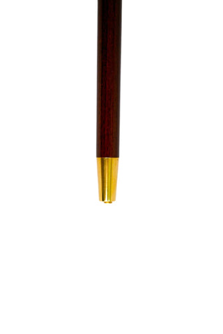 Camel handle brown beechwood 24K gold brass tip Italian luxury walking cane angle view