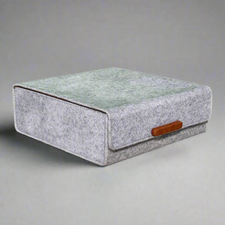burnished desk organizer 7-piece set suede interior leather inserts close-up