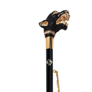 gold-plated hand painted puma handle 24K brass tongue long handle handmade Italian luxury shoehorn close-up