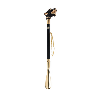 gold-plated hand painted puma handle 24K brass tongue long handle handmade Italian luxury shoehorn side view
