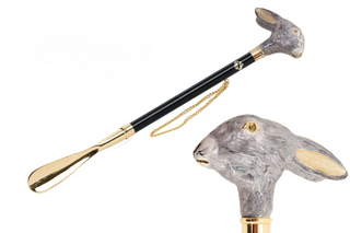 gold-plated rabbit handle 24K brass long handle handmade Italian luxury shoehorn front view