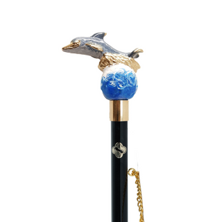 gold-plated hand-painted dolphin handle long handle handmade Italian luxury shoehorn close-up