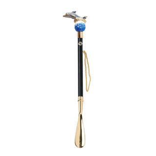 gold-plated hand-painted dolphin handle long handle handmade Italian luxury shoehorn side view