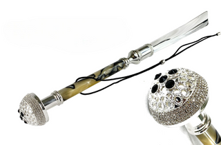 silver-plated long handle handmade Italian luxury shoehorn front view