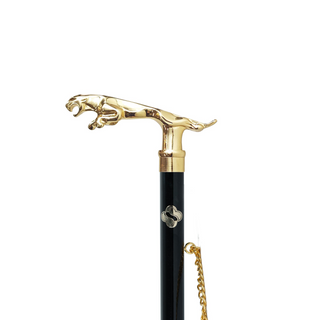 gold-plated jaguar handle brass long handle handcrafted Italian luxury shoehorn close-up