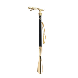 gold-plated jaguar handle brass long handle handcrafted Italian luxury shoehorn side view