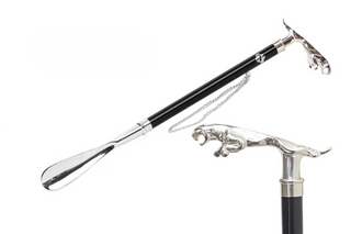 silver-plated jaguar handle 53cm long handle handcrafted Italian luxury shoehorn front view