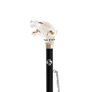 silver-plated black crystal puma design 21 inch long handle handcrafted Italian luxury shoehorn close-up