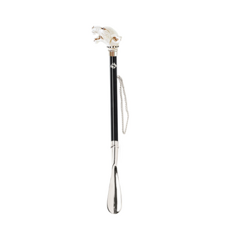 silver-plated black crystal puma design 21 inch long handle handcrafted Italian luxury shoehorn side view