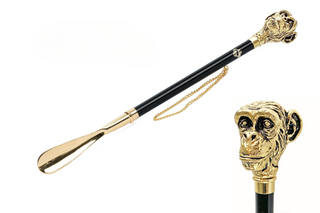 24K gold-plated monkey handle long handle handcrafted Italian luxury shoehorn front view