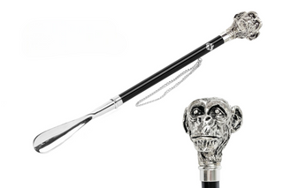 silver-plated monkey handle gift box long handle handmade Italian luxury shoehorn front view
