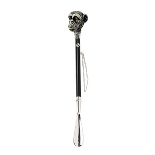 silver-plated hand-painted monkey handle 53cm brass long handle handmade Italian luxury shoehorn side view