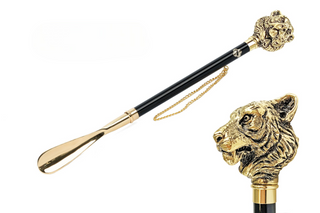 24K gold-plated tiger handle handmade Italian luxury shoehorn front view