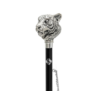 silver-plated tiger handle brass long handle handmade Italian luxury shoehorn close-up