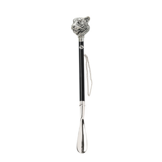 silver-plated tiger handle brass long handle handmade Italian luxury shoehorn side view