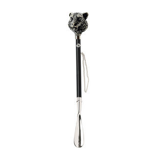 silver-plated hand painted tiger design 53cm gift box long handle handmade Italian luxury shoehorn side view