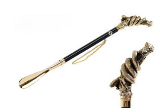 24K gold-plated snake design crystal handle long handle handcrafted Italian luxury shoehorn front view