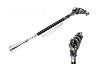 silver-plated snake design long handle handmade Italian luxury shoehorn front view