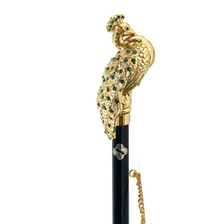 gold-plated peacock handle emerald crystal long handle handmade Italian luxury shoehorn close-up