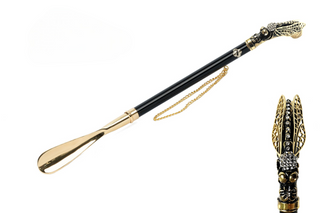 24K gold-plated dragonfly handle long handle handcrafted Italian luxury shoehorn front view