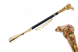 24K gold-plated frog handle Siam crystal long handle handmade Italian luxury shoehorn front view