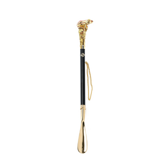 24K gold-plated frog handle Siam crystal long handle handmade Italian luxury shoehorn side view