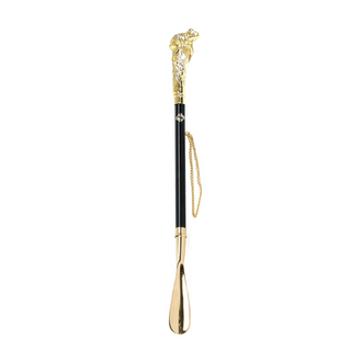 gold-plated frog handle sapphire crystal long handle handcrafted Italian luxury shoehorn side view