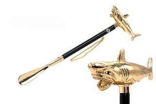 gold-plated shark handle gift box long handle handmade Italian luxury shoehorn front view