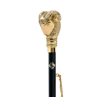 24K gold-plated artisan brass ram handle long handle handmade Italian luxury shoehorn close-up