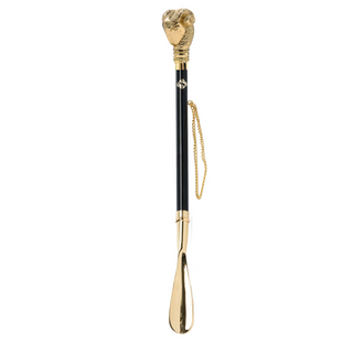 24K gold-plated artisan brass ram handle long handle handmade Italian luxury shoehorn side view