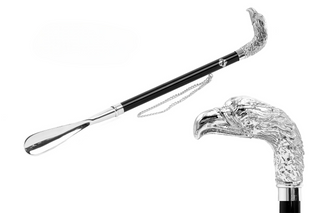silver-plated eagle handle 53cm long handle handmade Italian luxury shoehorn front view